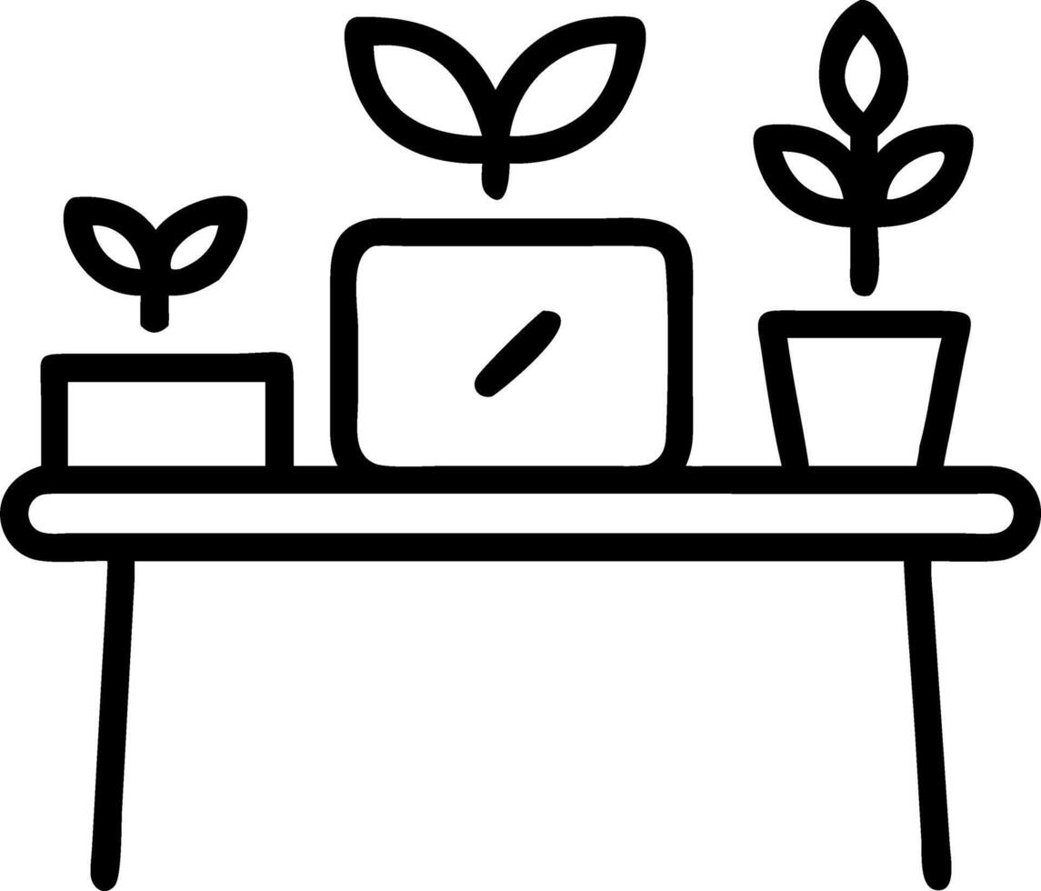 Office desk with plants growing between work items Set 2 vector