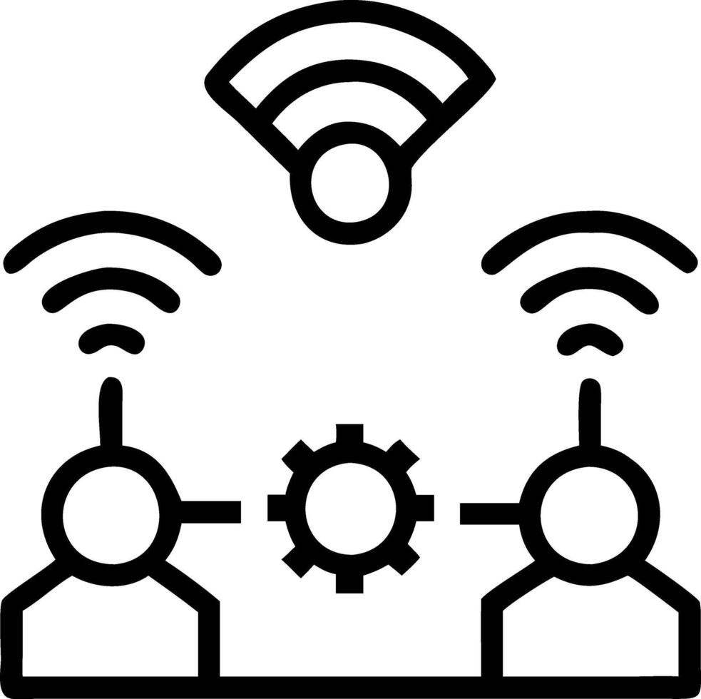 Network engineers deploying IoT devices in a glossy smart factory with copy space vector