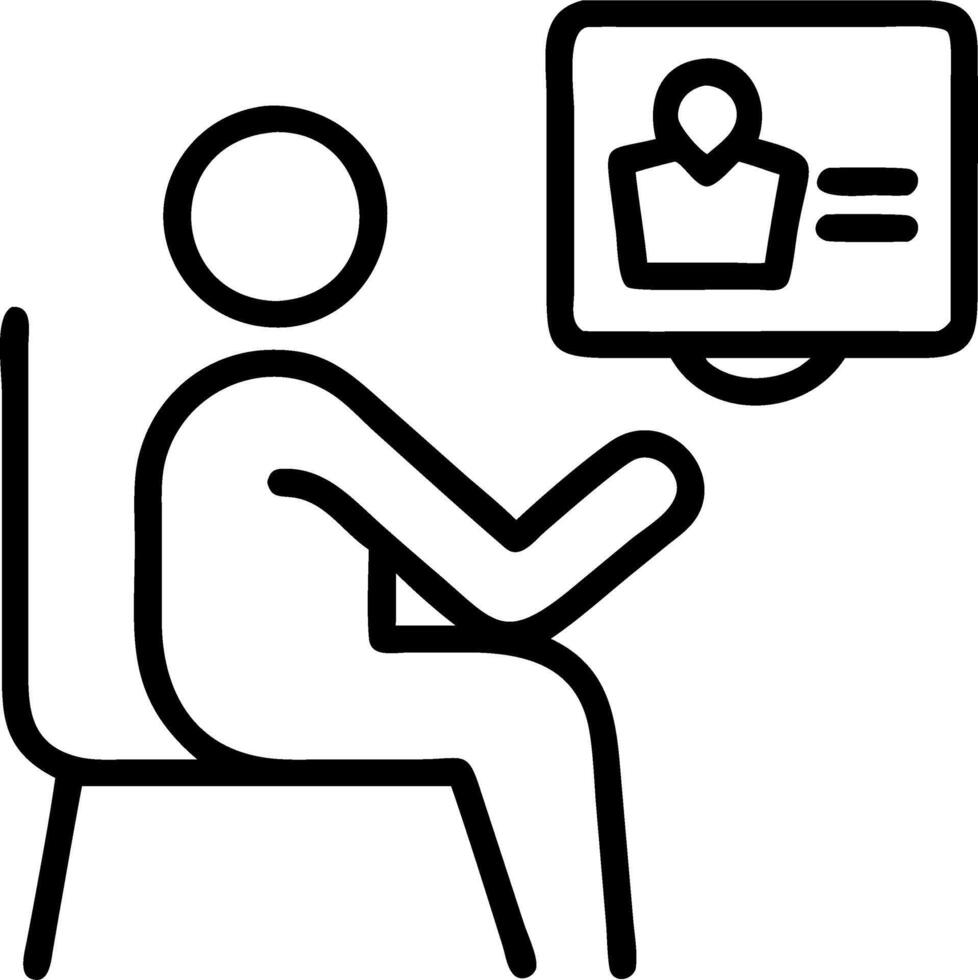Patient using telemedicine device in waiting room copy space vector