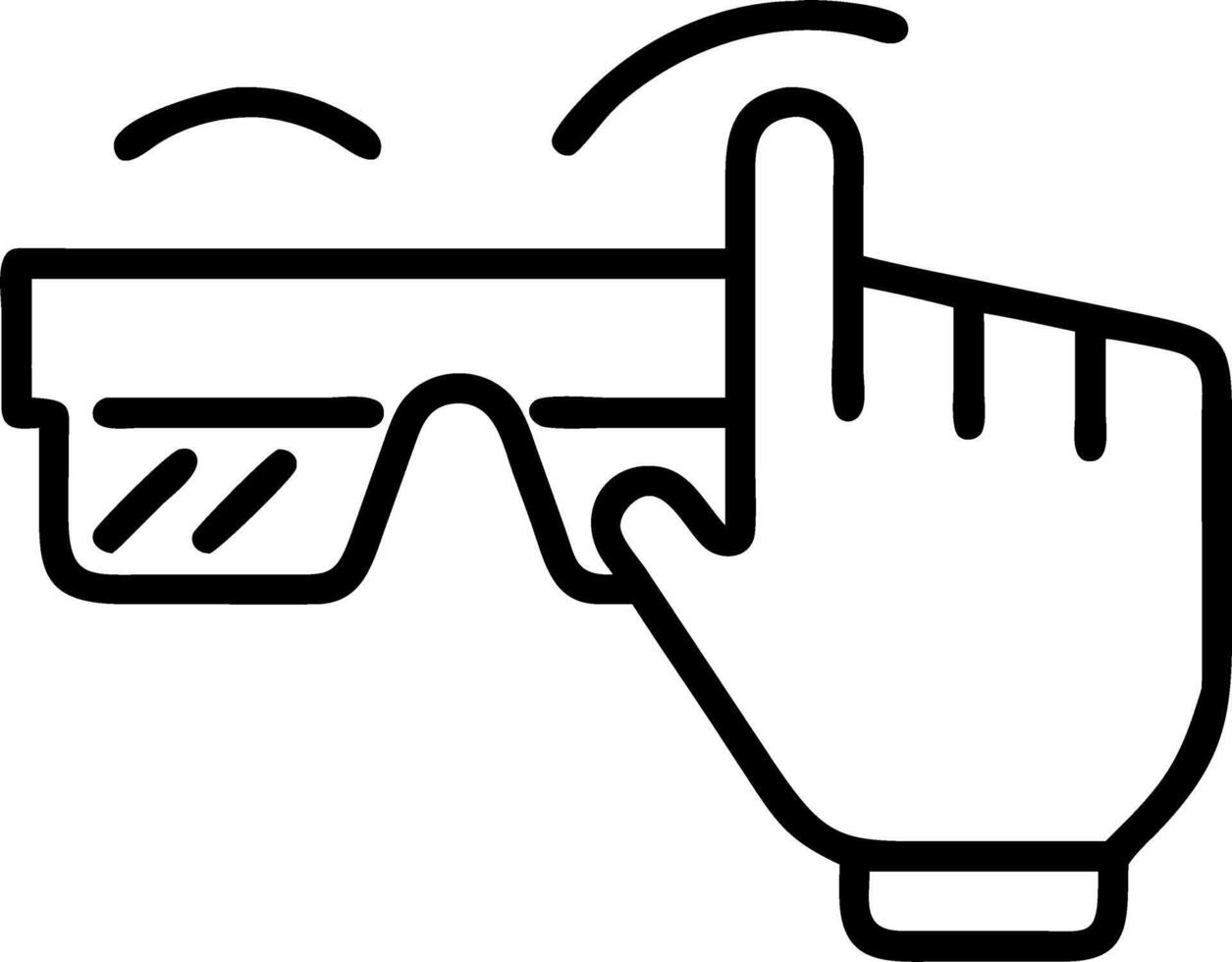 Macro shot of technicians hand adjusting AR glasses with copy space vector