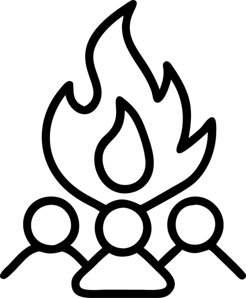 Macro shot of campfire flames with silhouettes of friends copy space below. vector