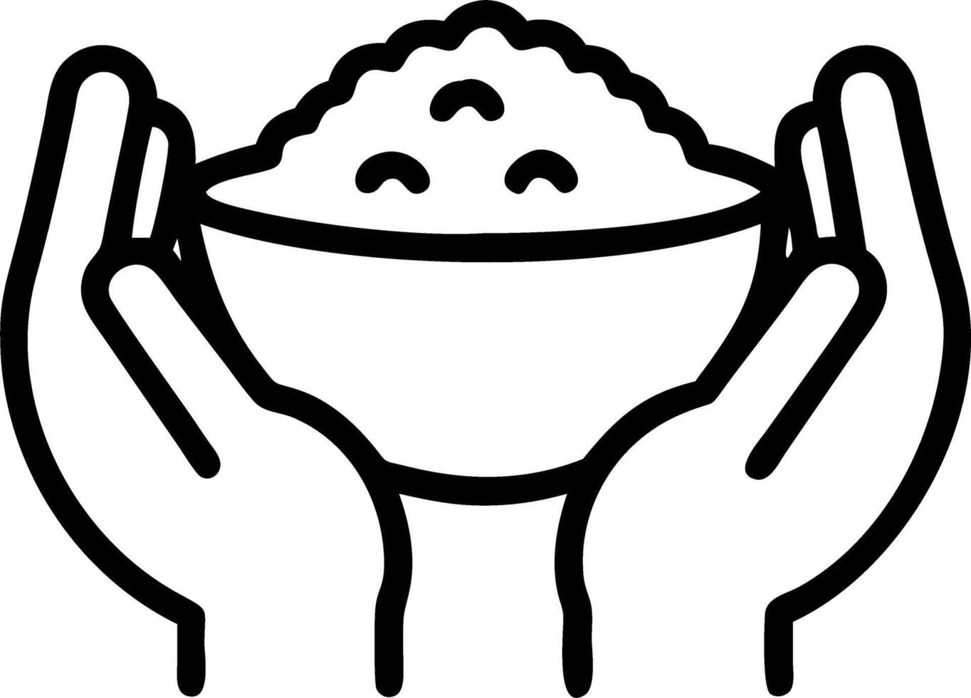 Macro of a childs hands holding a bowl of rice vector