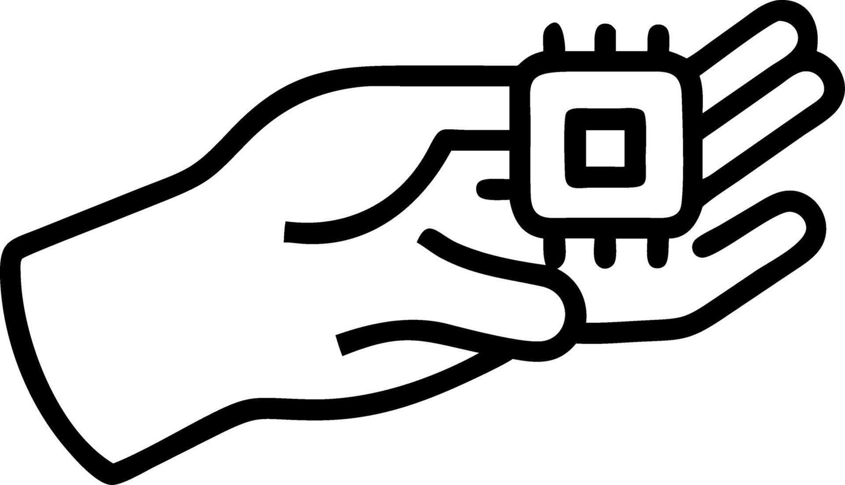 Macro of human hand holding microchip in industrial lab vector