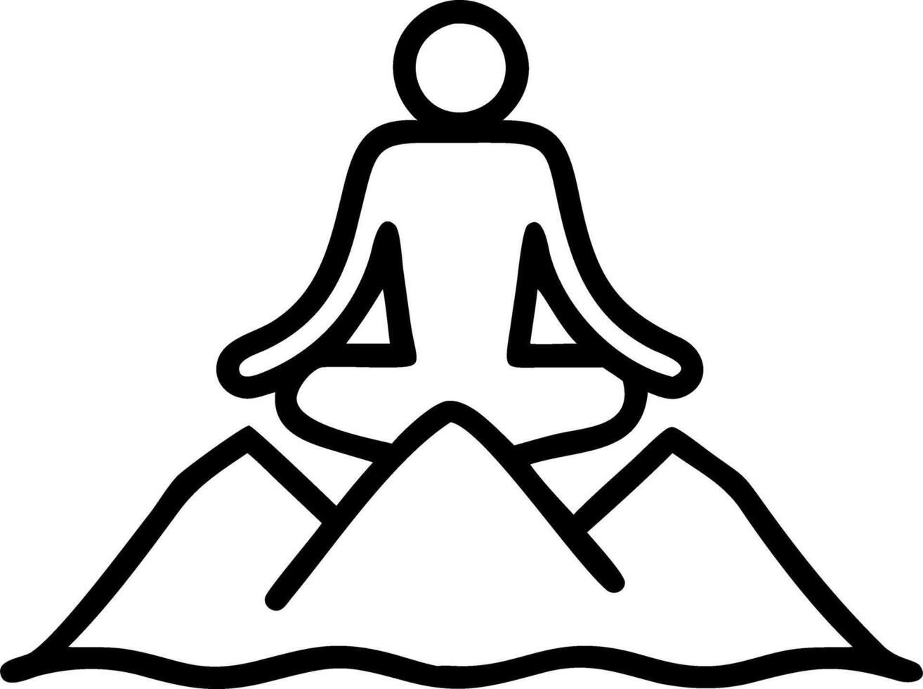 Person meditating atop mountain during sunrise with copy space vector