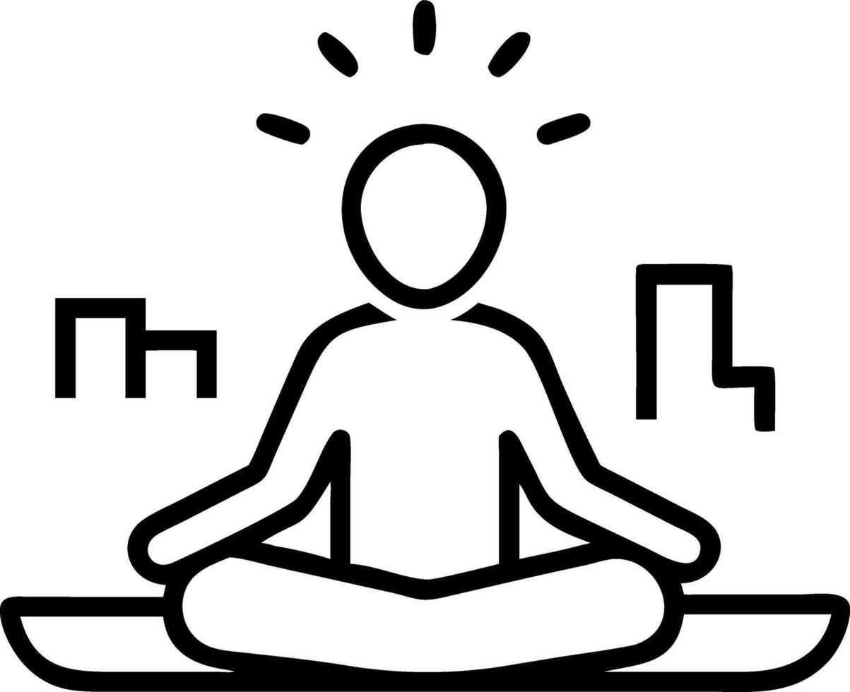 Person practicing mindfulness on urban rooftop garden with copy space vector