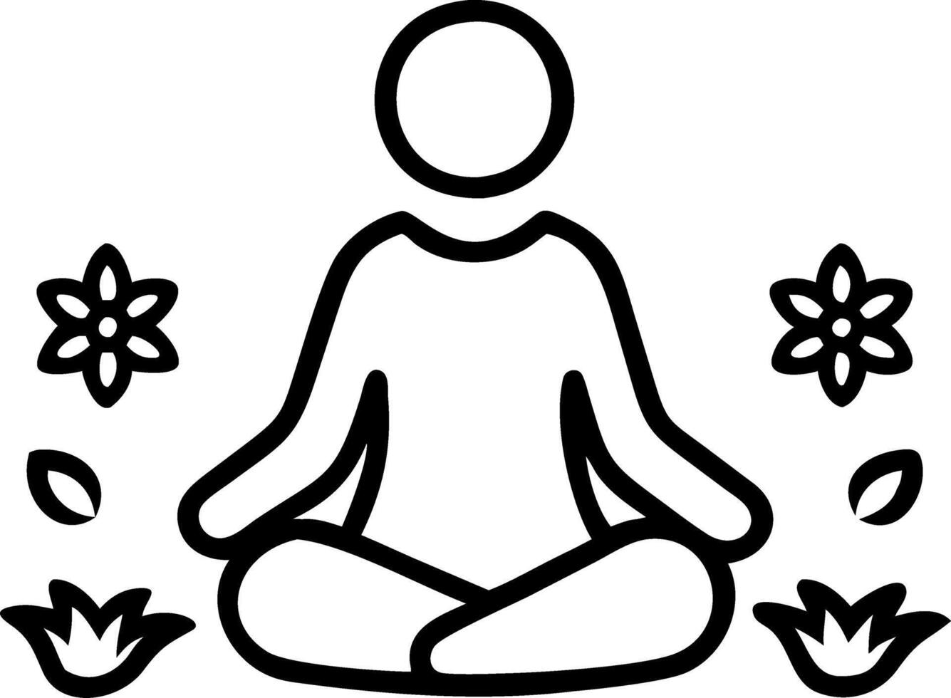 Person meditating in field of wildflowers with copy space vector