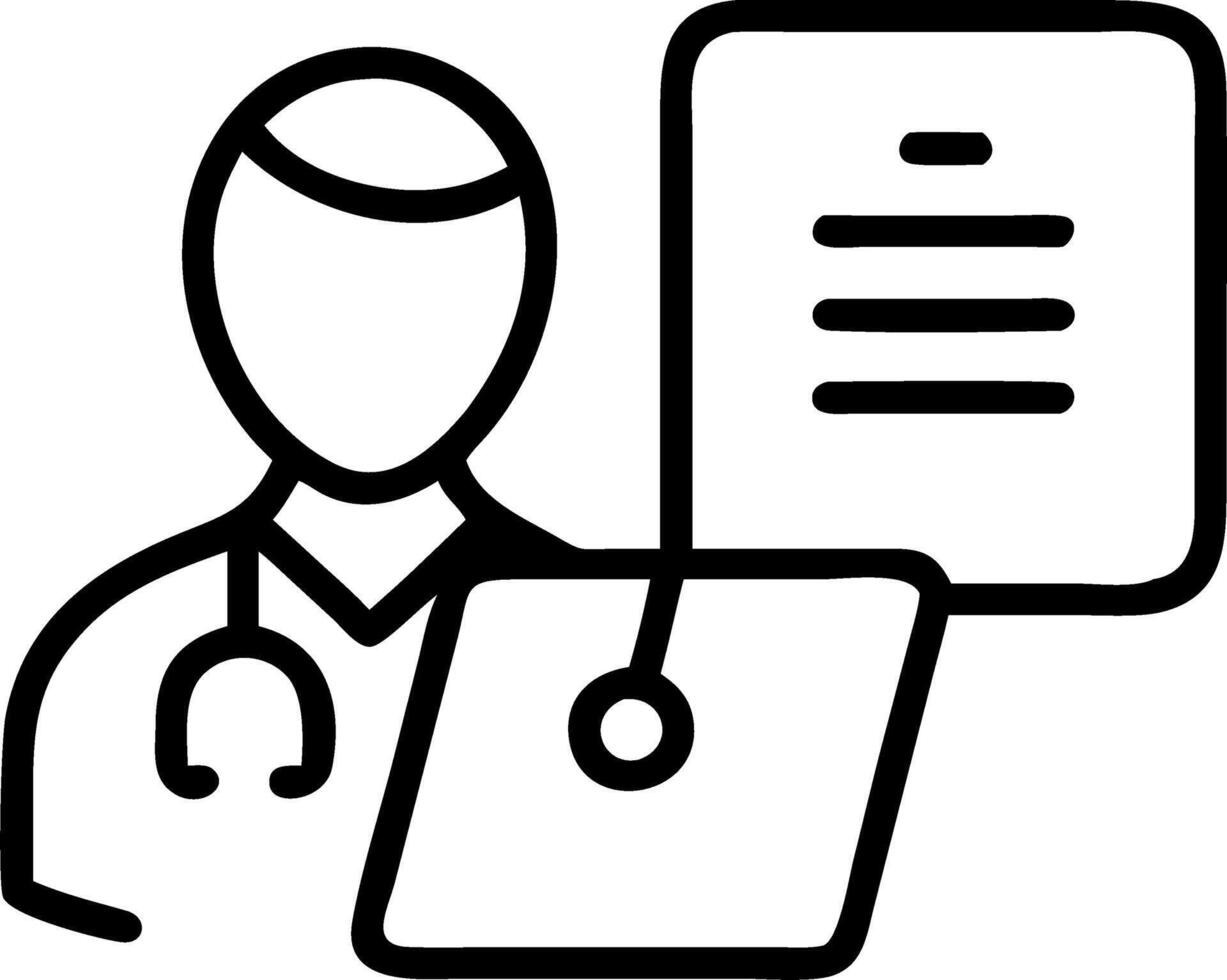 Physician reviewing patient report on tablet vector