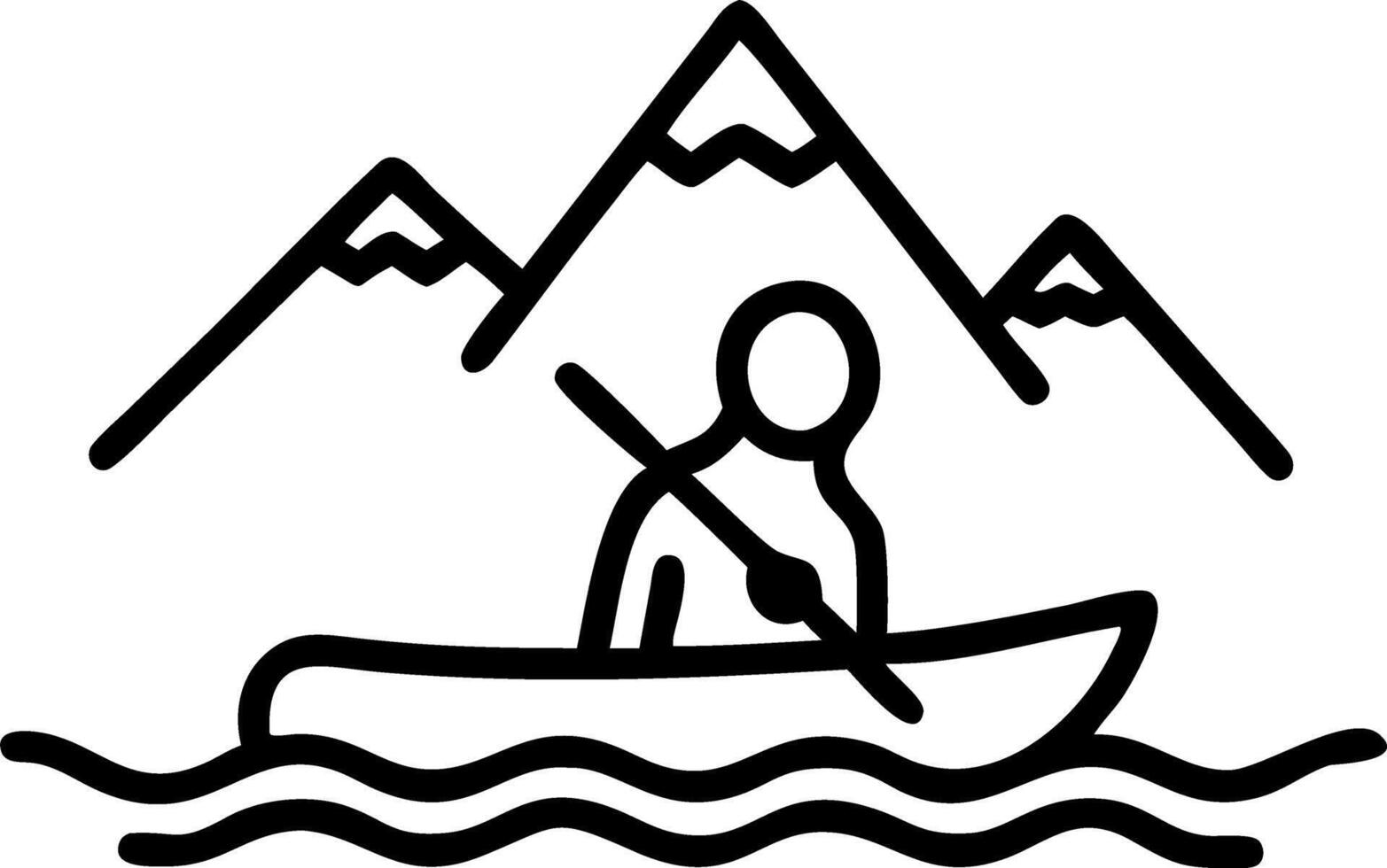 Person kayaking on calm lake with copy space vector