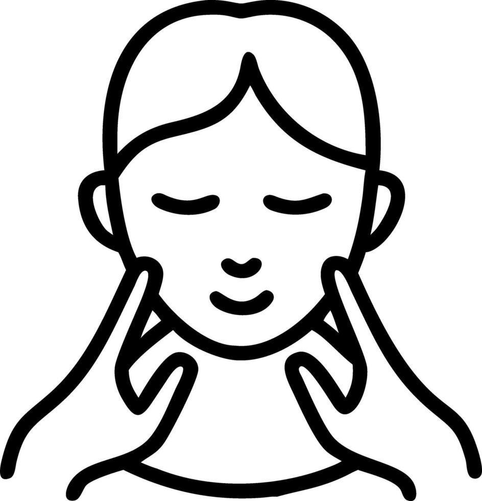 Person doing face yoga on plain background copy space on left vector