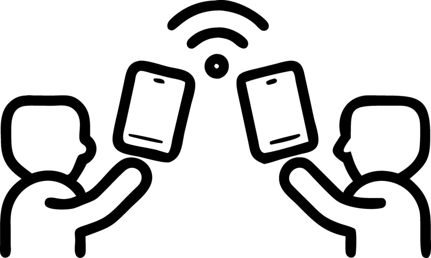 Group of friends sharing content on smartphones at cafe with copy space vector