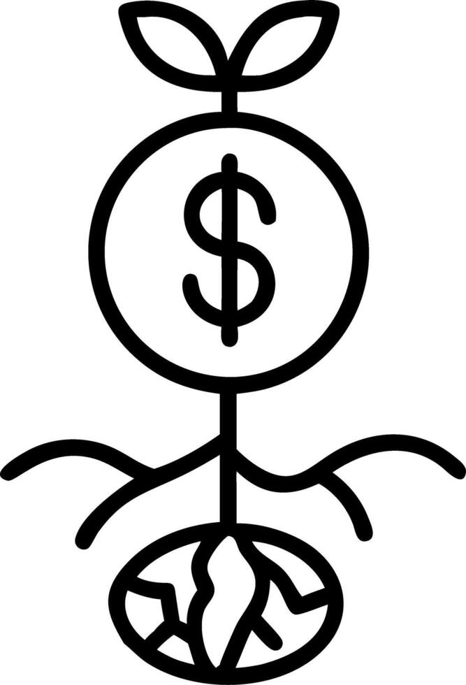 Green dollar sign growing roots into the earth and copy space vector