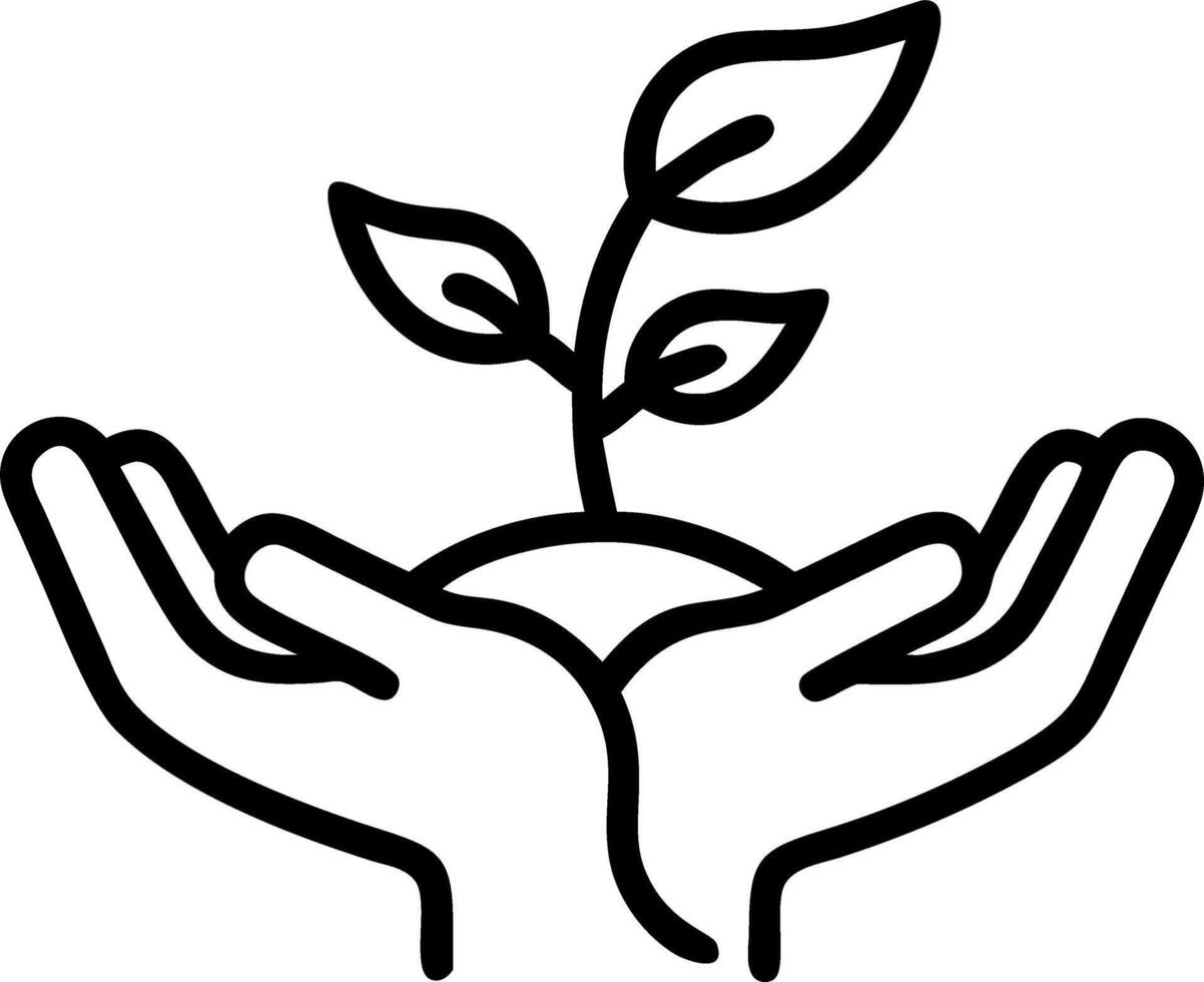 Hands holding a small plant with soft bokeh background vector