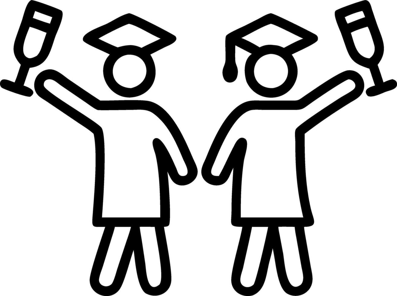 Graduate and friends celebrating with champagne outdoors copy space on right vector