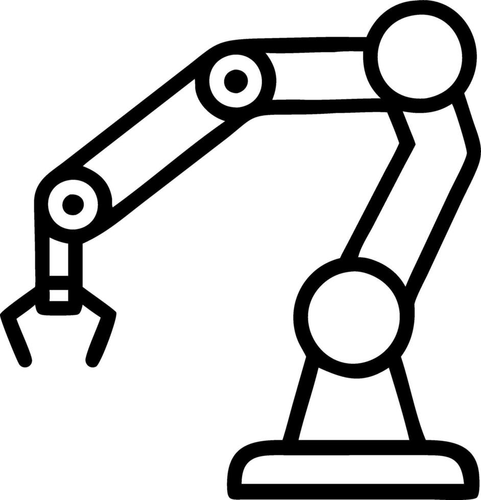 Glossy robot arm with mechanical gripper against dark background vector