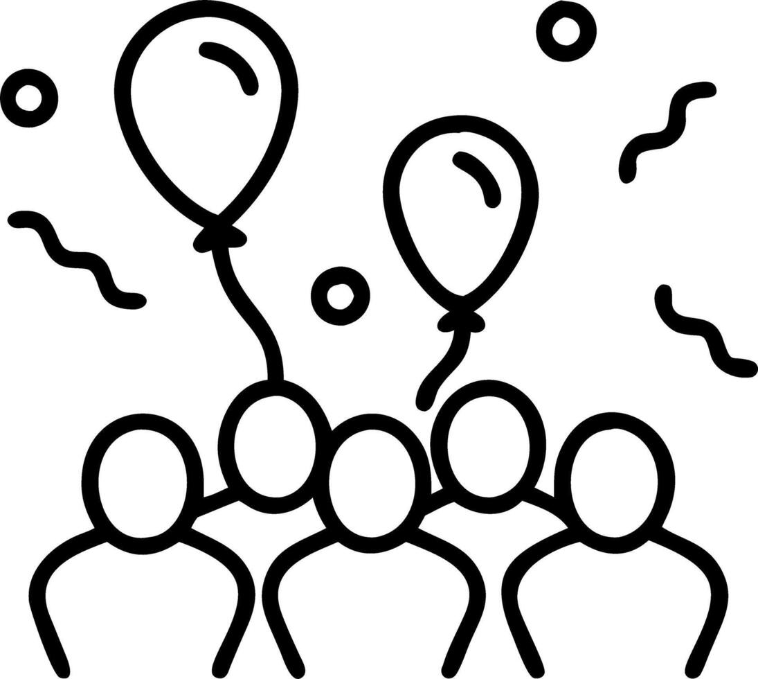 Friends celebrating birthday outdoors with balloons and confetti copy space on side. vector