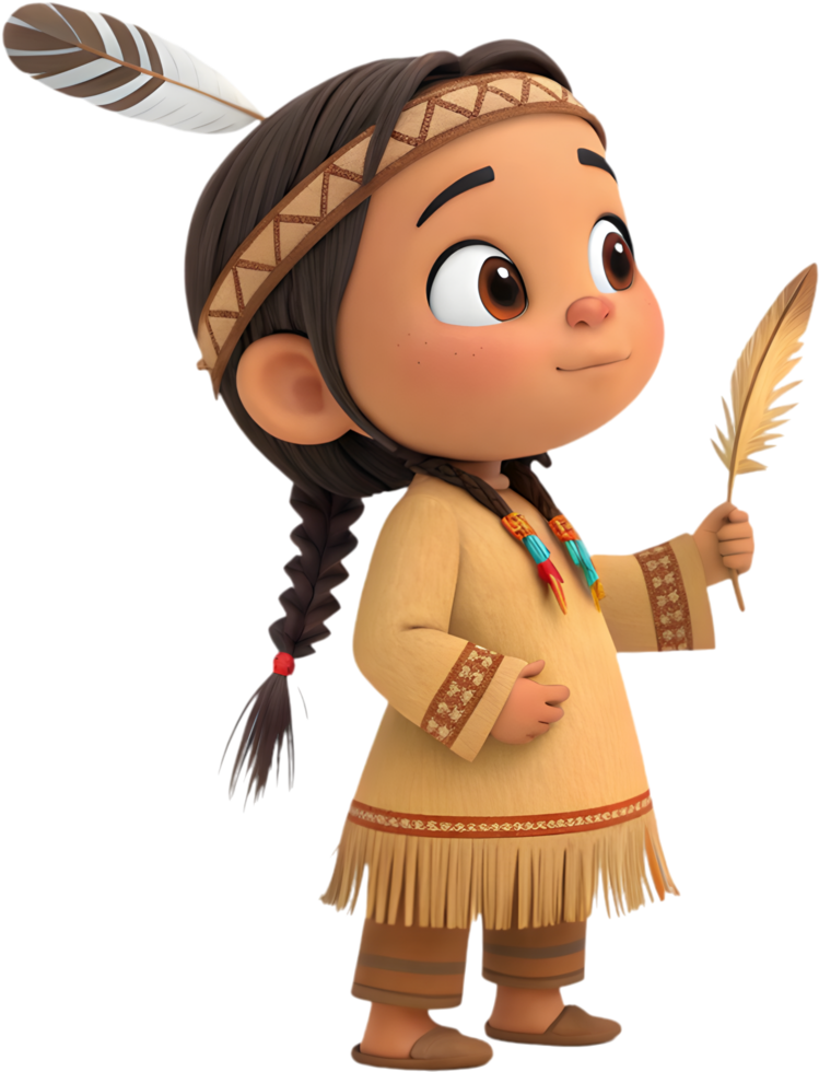 Traditional Native American Boy Clipart in Natural, Calm Pose. . png