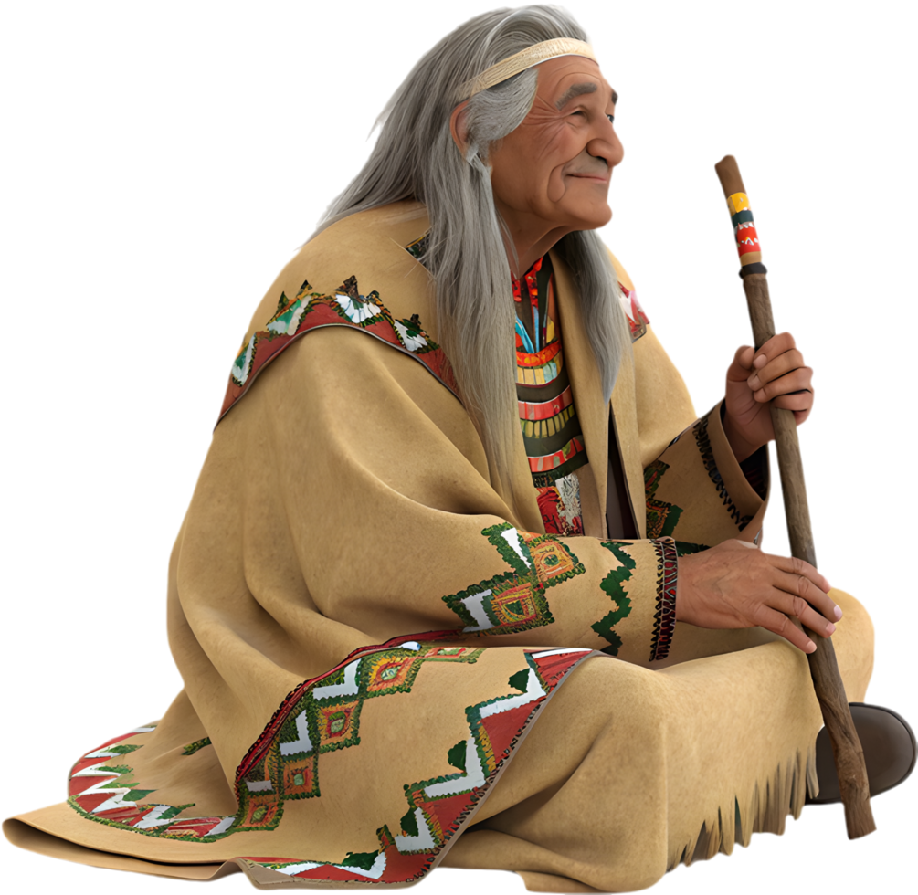 Native elder figure exuding wisdom and tranquility. . png