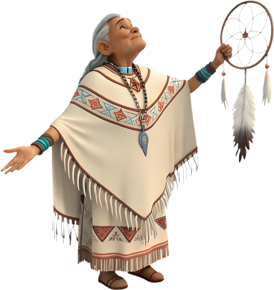 Peaceful Native American elder representing cultural wisdom. . png
