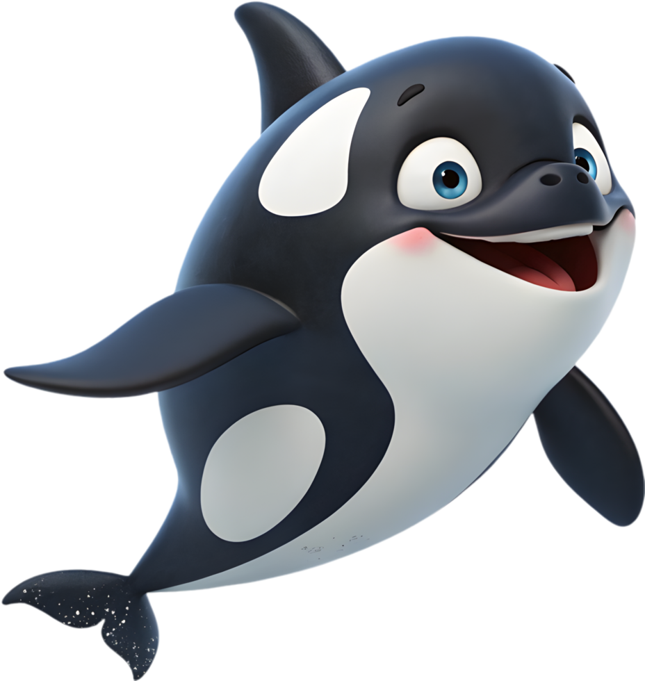 Sleek orca cartoon showcasing powerful natural grace underwater. . png