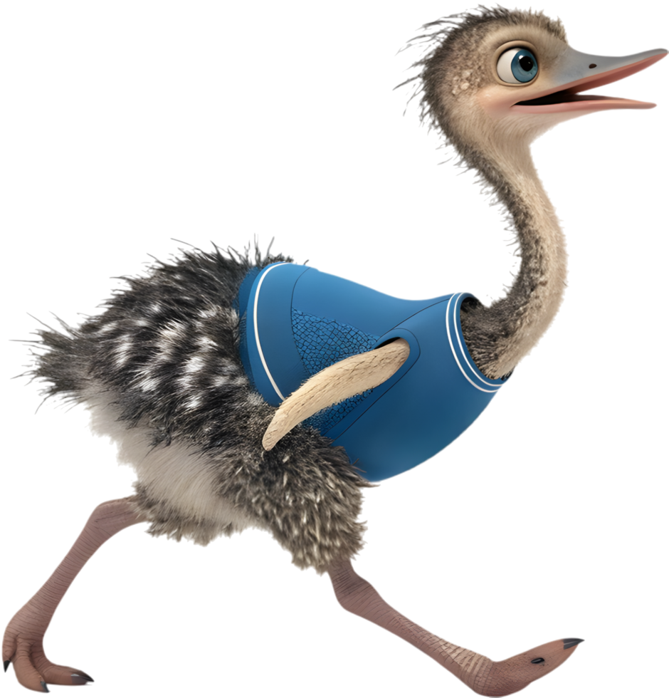 Active ostrich athlete in graceful game action pose. . png