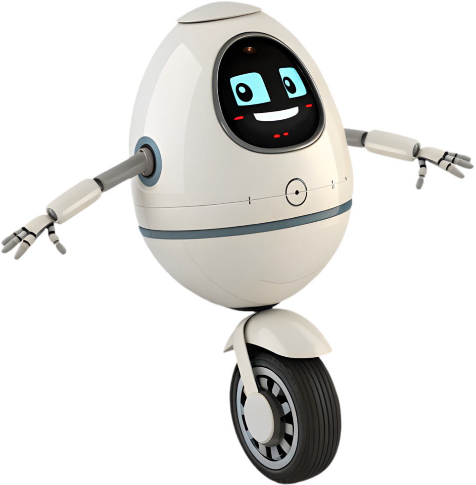 Cute futuristic robot with advanced features and playful character. . png