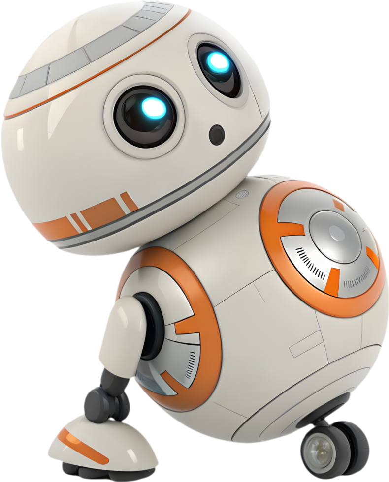 Fun robot with futuristic features and playful character. . png