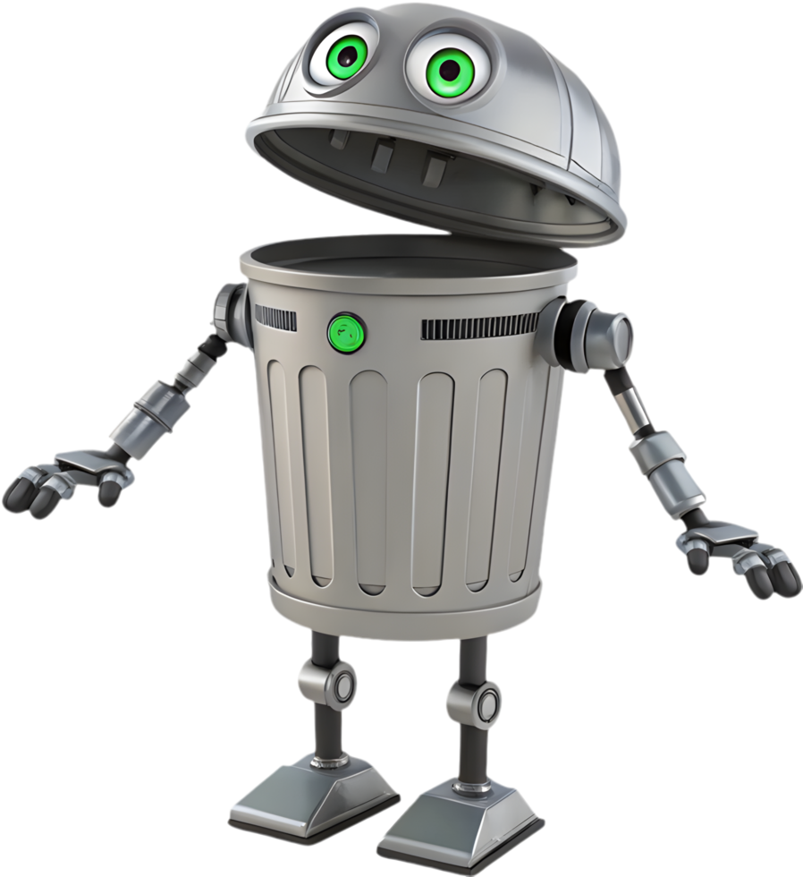 Adorable robot character with advanced features and playful design. . png