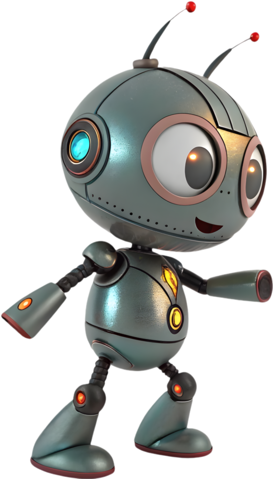 Cute robot character with futuristic design and advanced features. . png