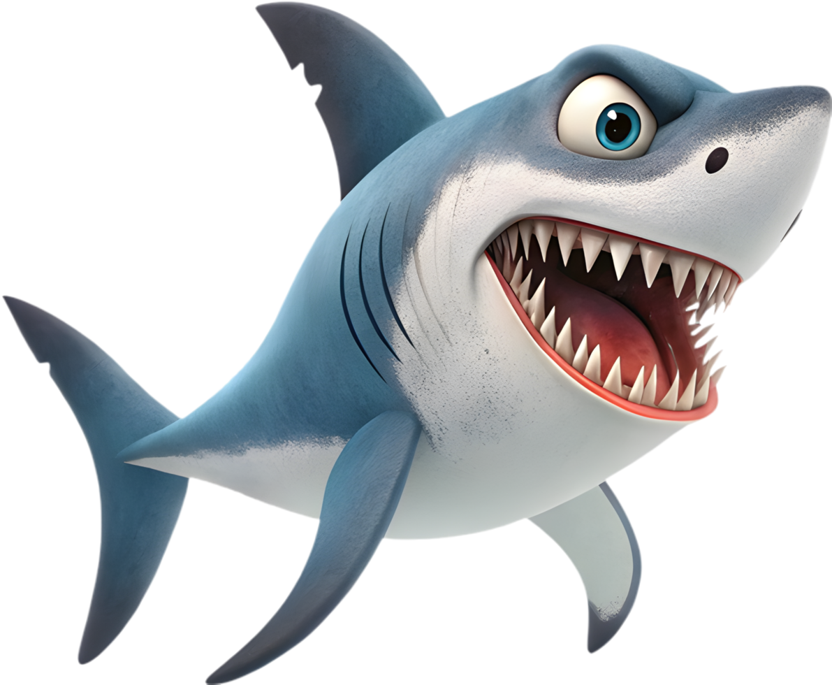 Cheerful and playful cartoon shark with detailed artwork. . png
