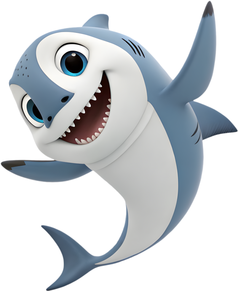 Adorable shark with vibrant design and cheerful character. . png