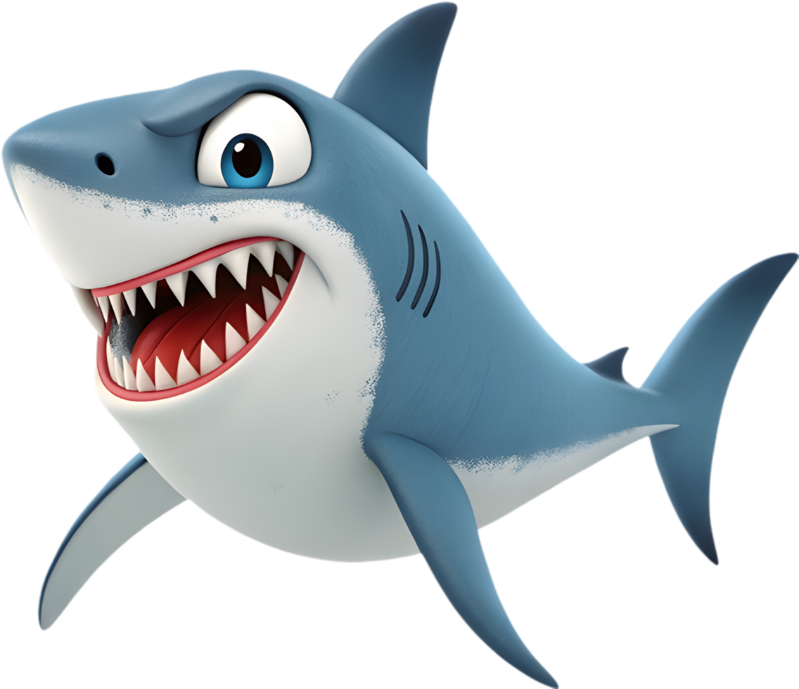 Friendly cartoon shark with vibrant, playful design and features. . png