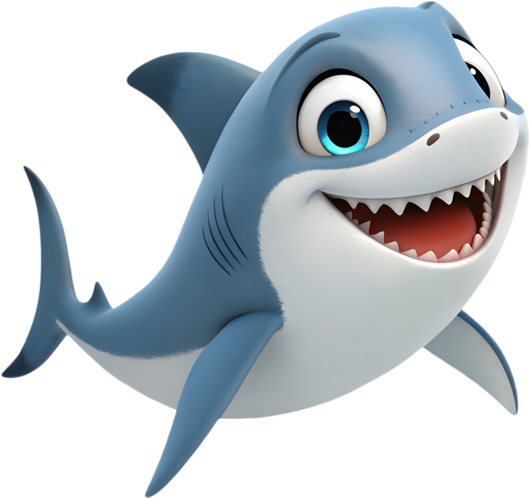 Cheerful cartoon shark with playful features and vibrant design. . png