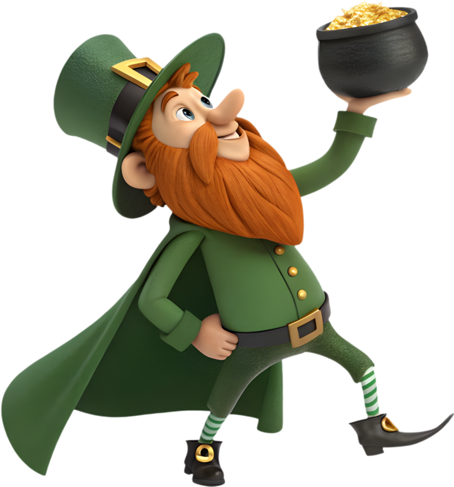 Adorable green leprechaun in cheerful pose for Irish celebrations. . png