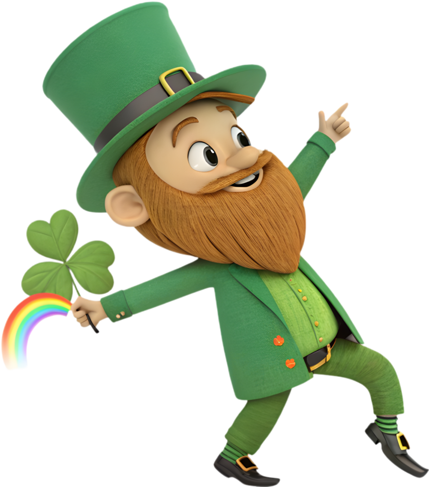 Magical leprechaun holding treasures and spreading cheer for St. Patricks. . png