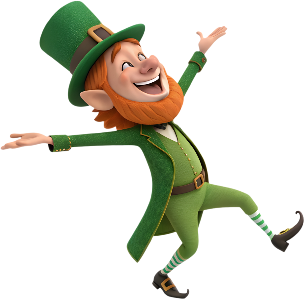 Irish folklore leprechaun with vibrant green holiday outfit. . png