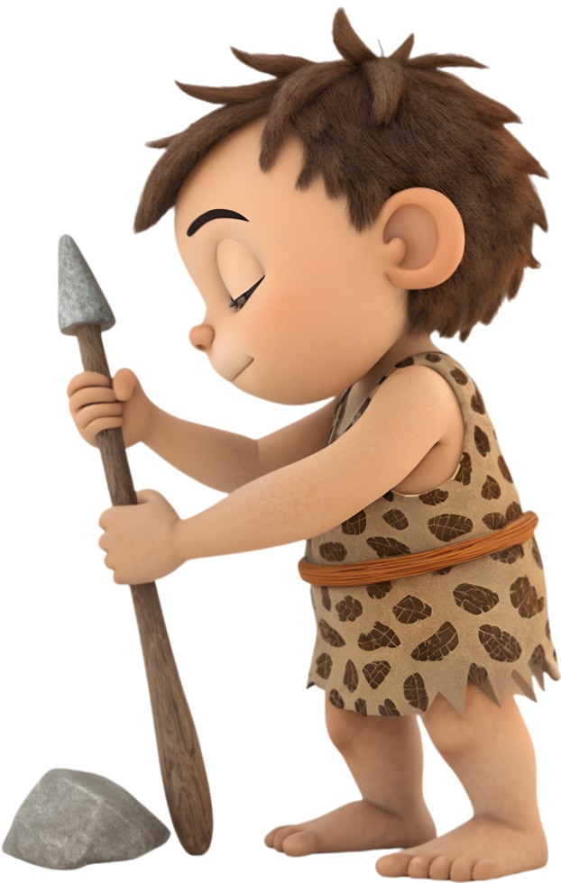 Playful young caveman bringing prehistoric charm to ancient adventure. . png