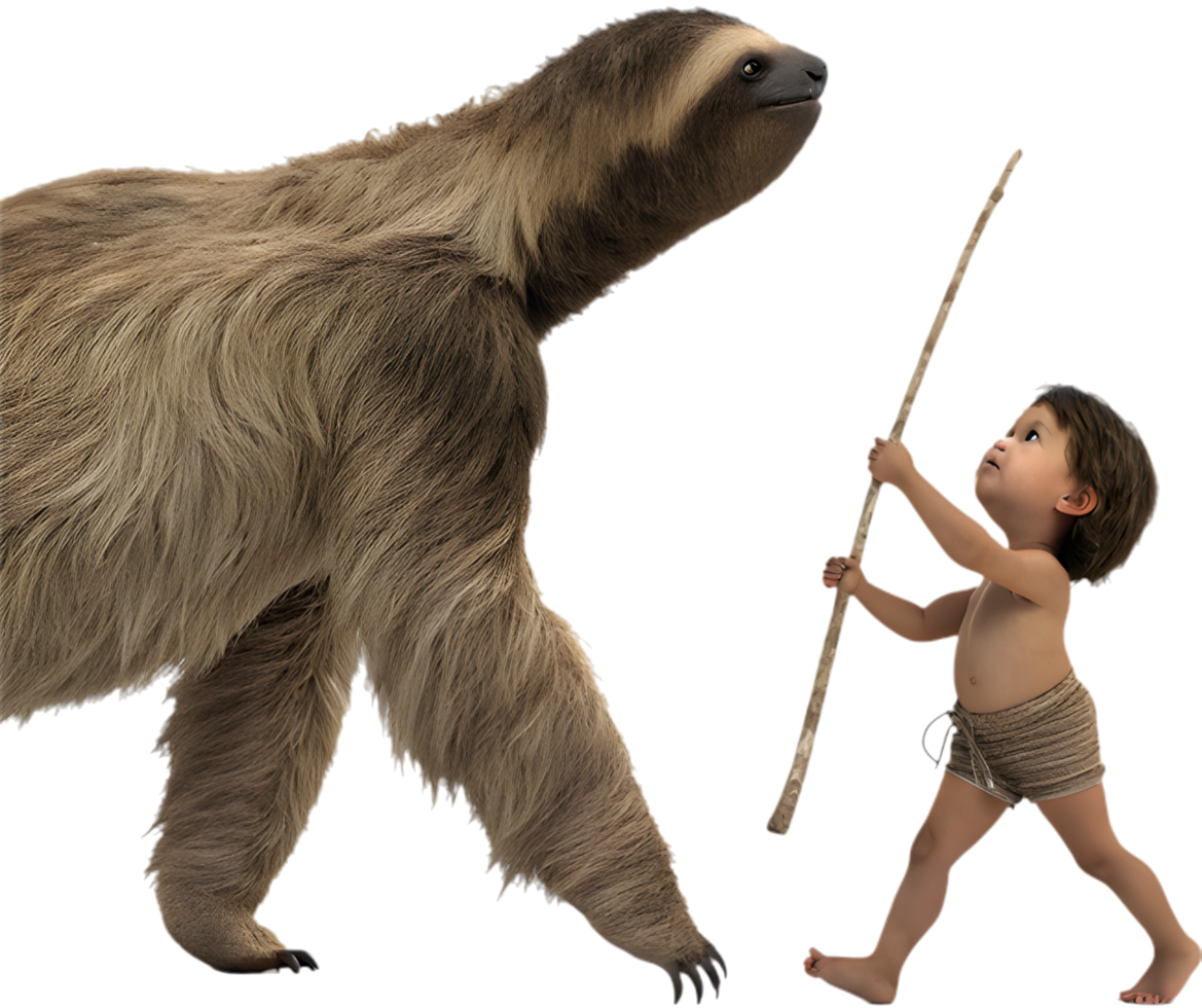 Ancient Stone Age child with cheerful, prehistoric outfit design. . png
