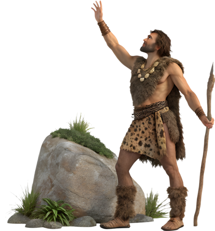 Muscular Stone Age man demonstrating toughness and prehistoric charm perfectly. . png