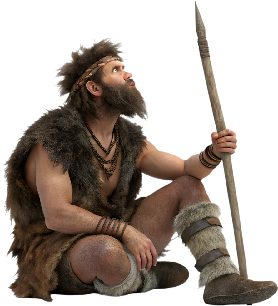 Powerful caveman showcasing rugged, masculine energy in ancient style. . png