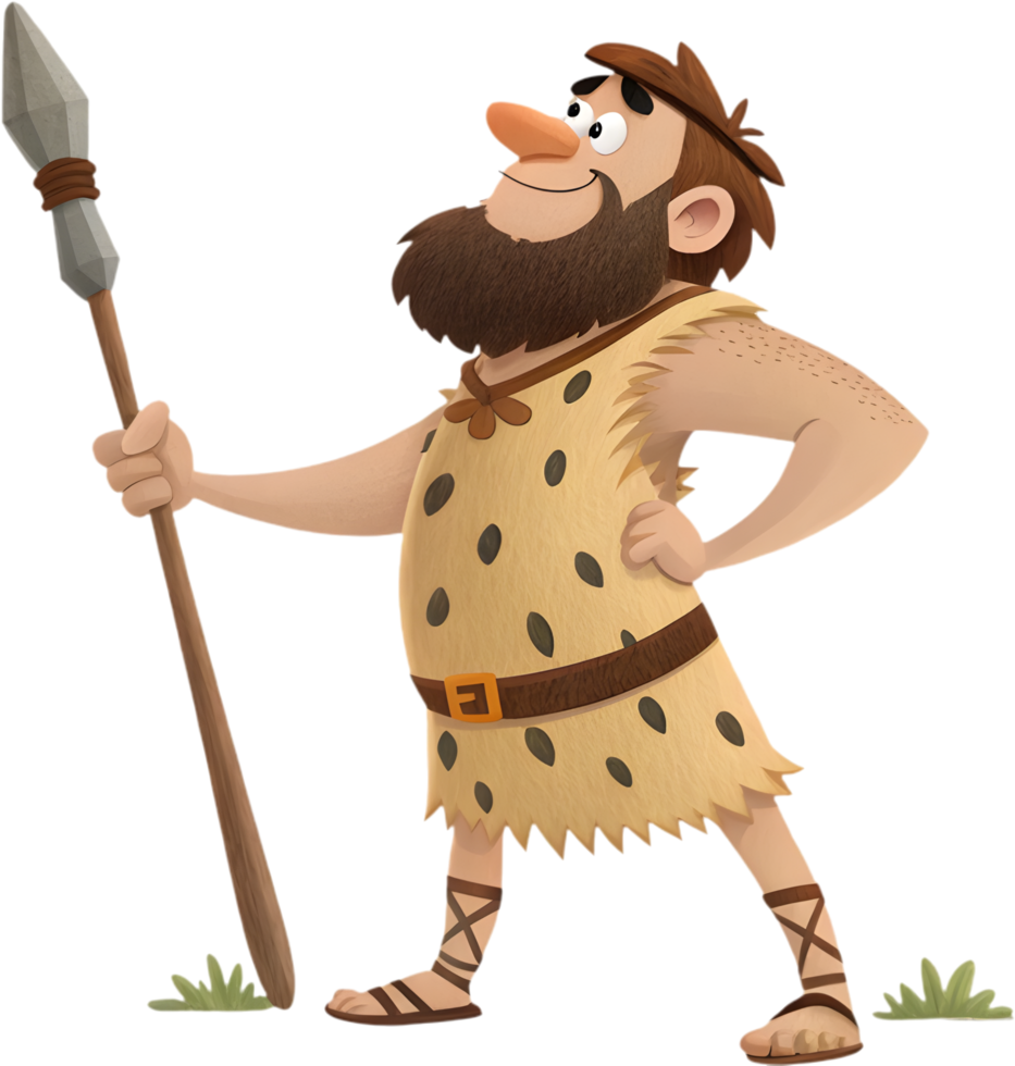 Powerful ancient man showcasing Stone Age resilience and tough strength. . png