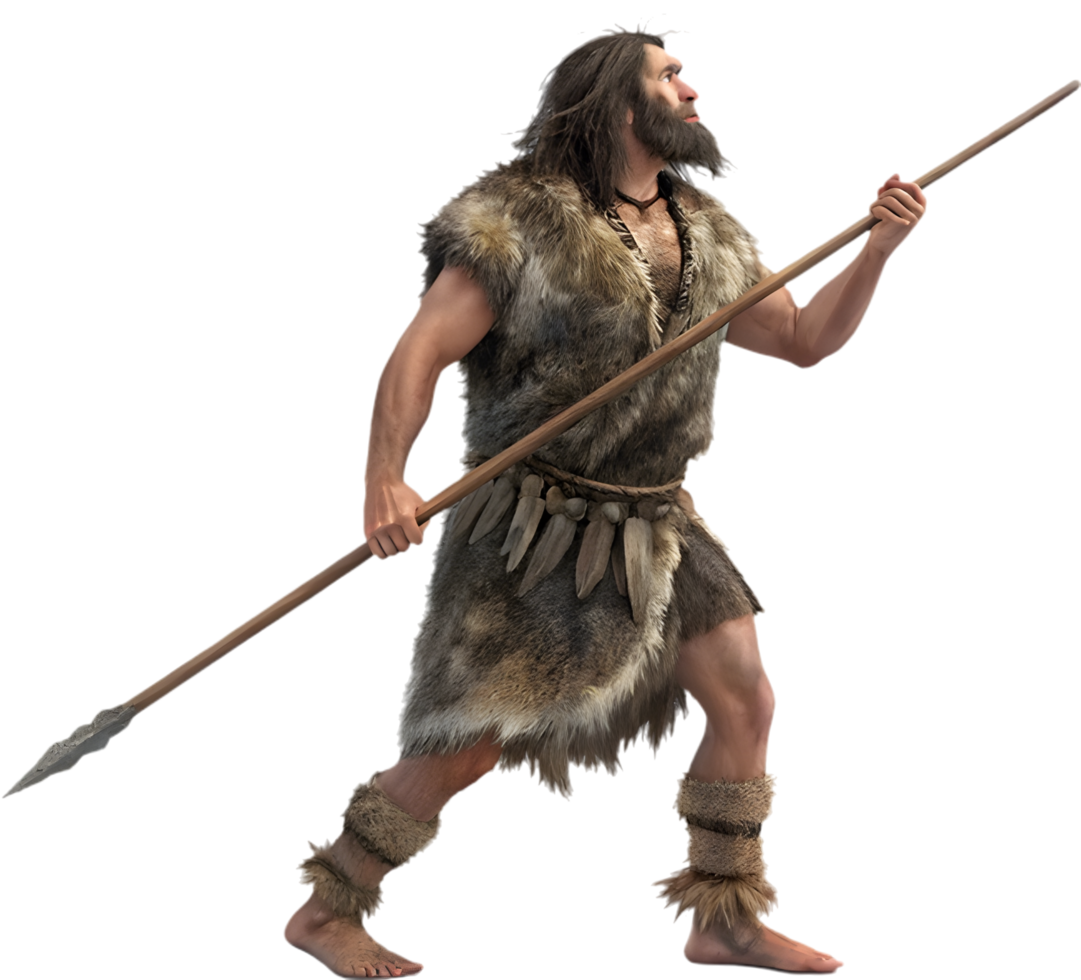 Rugged prehistoric figure demonstrating strength and toughness naturally. . png