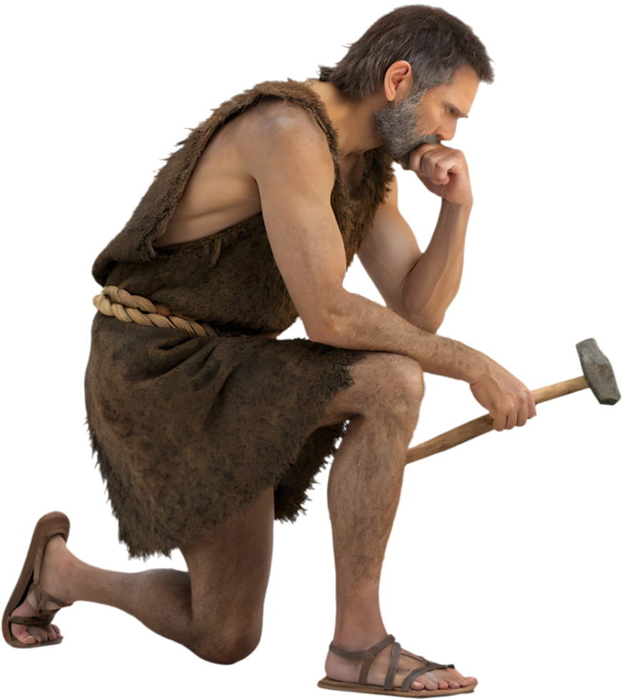 Strong caveman showcasing rugged toughness and prehistoric leadership. . png