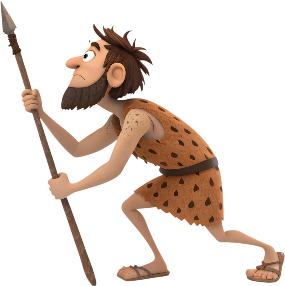 Ancient hero demonstrating rugged and powerful prehistoric lifestyle. . png