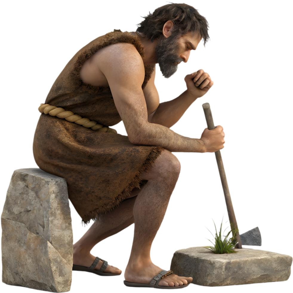 Muscular prehistoric man demonstrating rugged strength and determination. . png