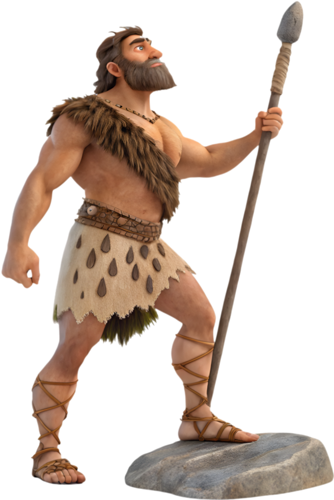 Ancient warrior displaying rugged toughness and Stone Age resilience. . png