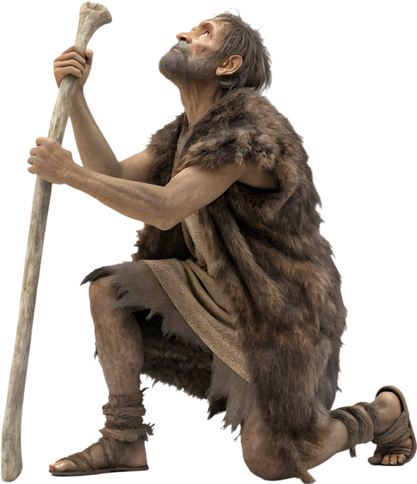 Rugged caveman embodying strength and endurance of ancient times. . png