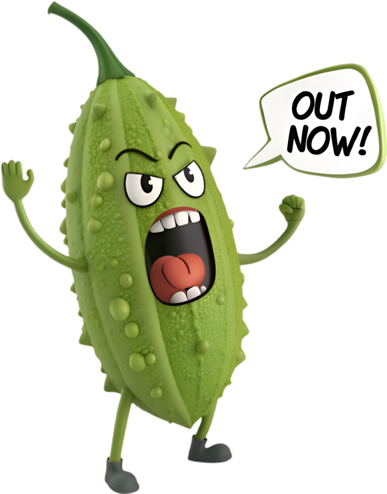 Bitter Melon Angry Cartoon Character for Artistic Projects. . png