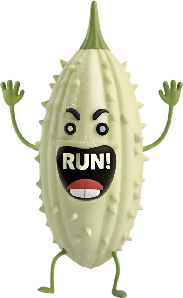 Angry Bitter Melon Cartoon Drawing with Funny Expression. . png