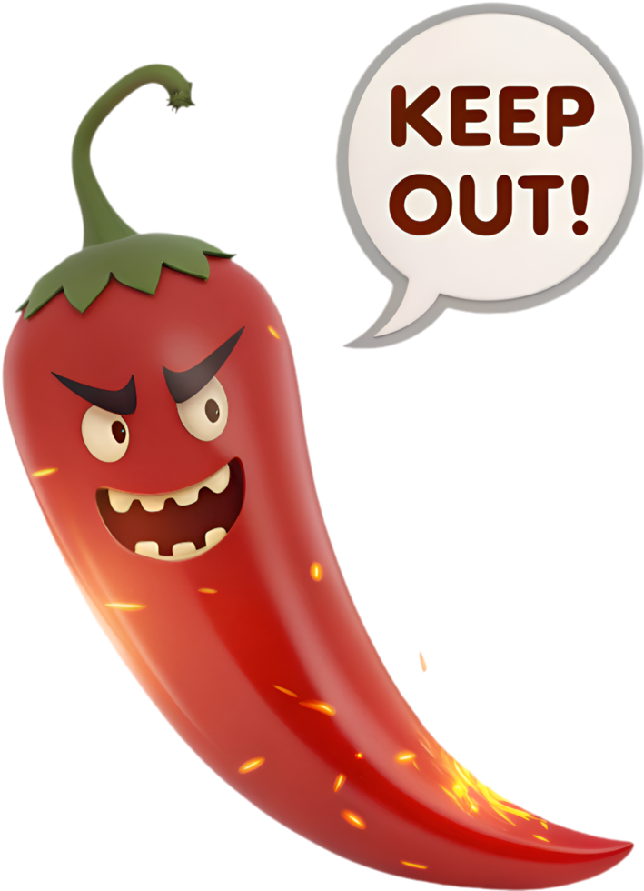 Spicy Red Chili with Cartoon Angry Expression. . png