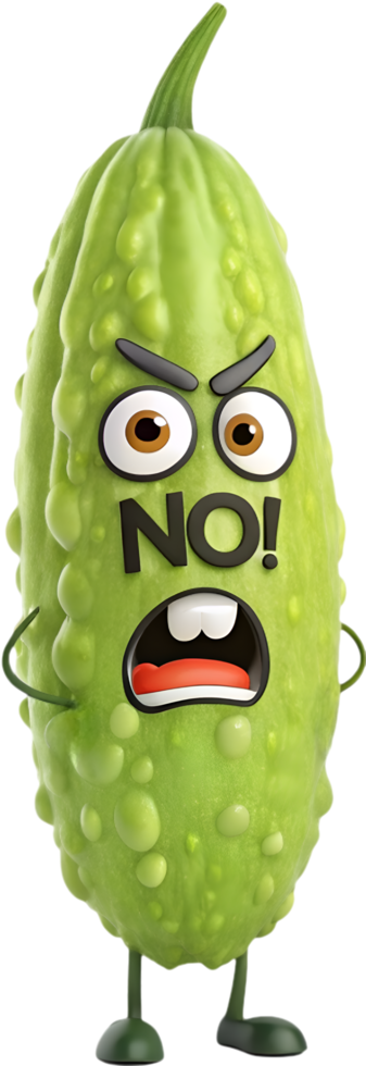 Creative Bitter Melon Cartoon Design with Angry Expression. . png